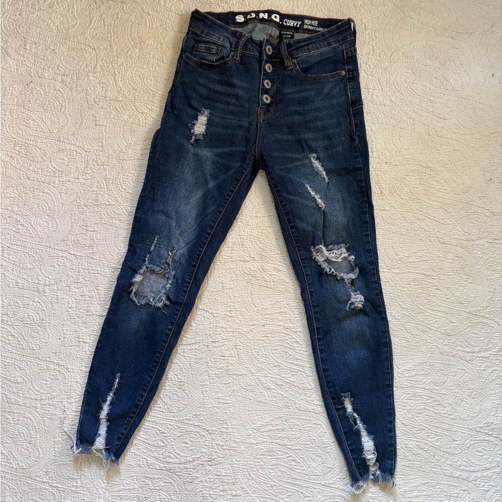 Women's S.O.N.G. Distressed Curvy Skinny Jeans - Blue - like NEW - size 3